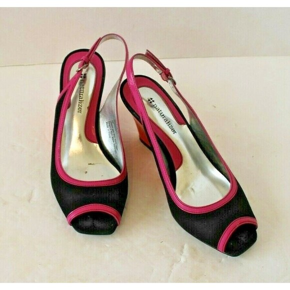 Naturalizer Speak Easy Slingbacks Sandals Black Pink Orange Shoes w/Box Sz 6 M - Picture 4 of 10